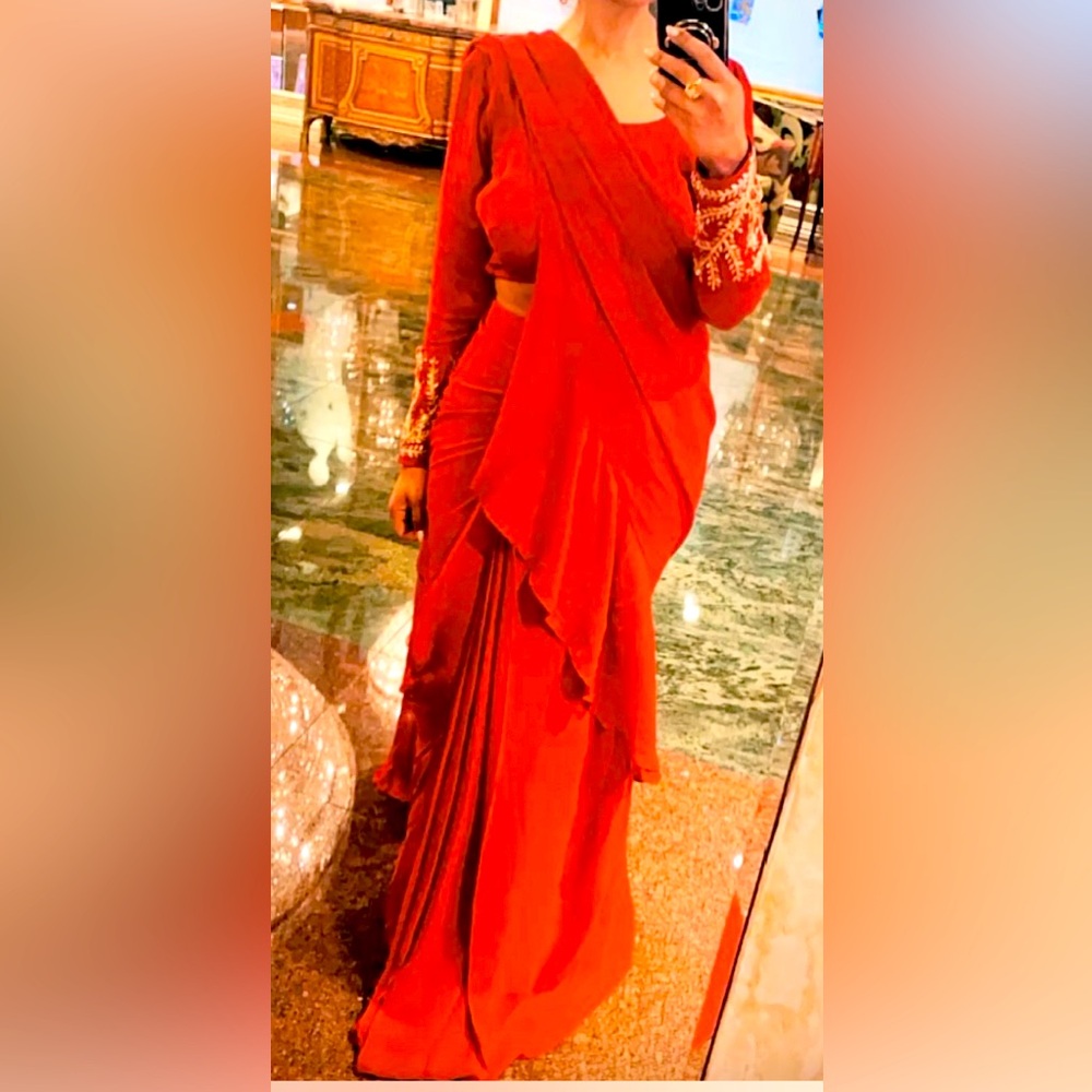 Pre stitched ruffle saree